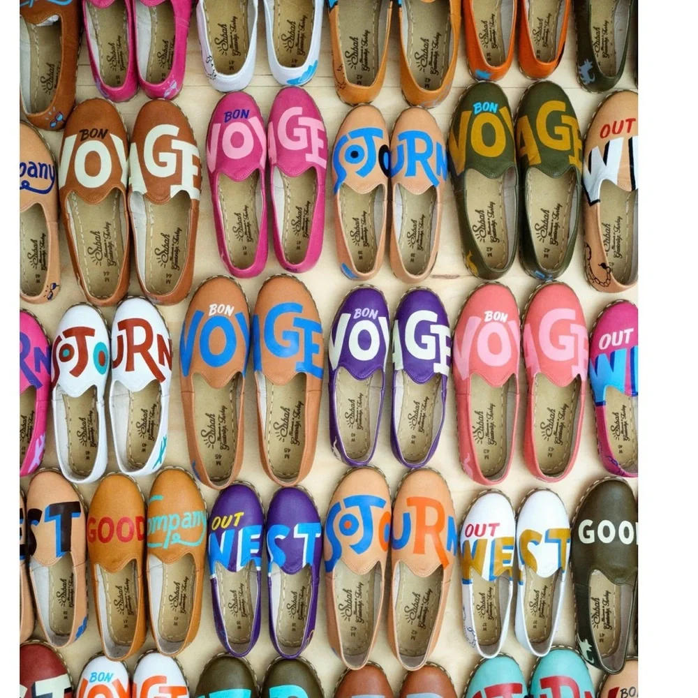 Custom Artist Series Sabah Tan Leather Slippers by Artist Carolyn Macartney - Picture 8 of 10